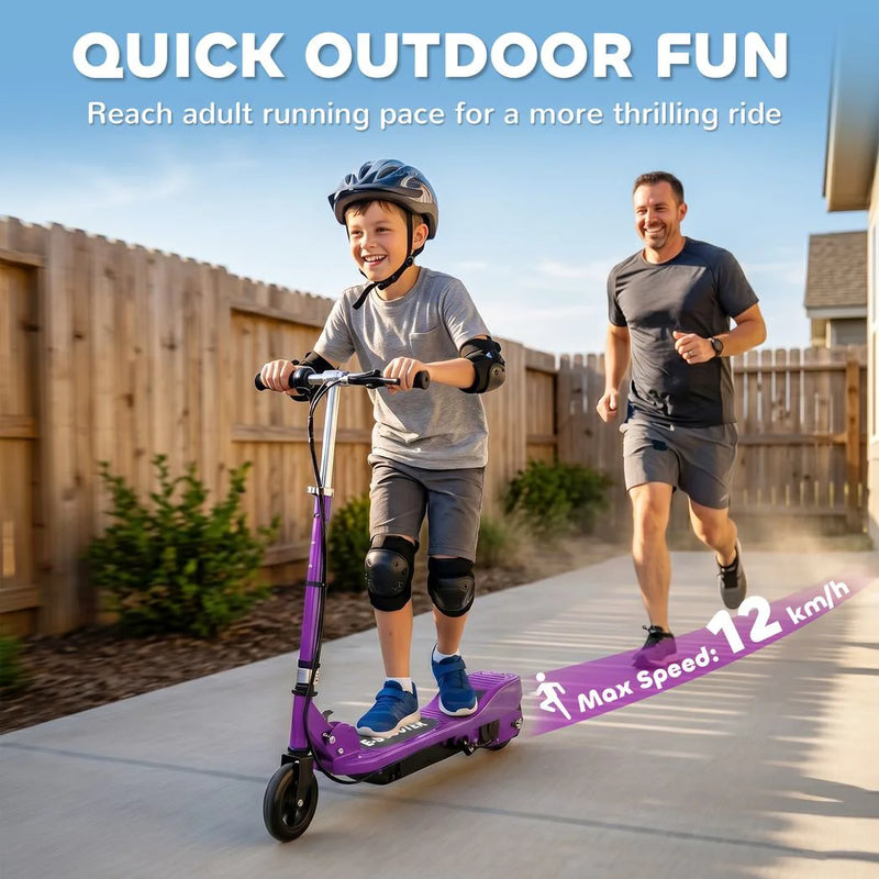 HOMCOM Foldable Electric Kids Scooter, Ride-on for Ages 7-14 Years, Purple