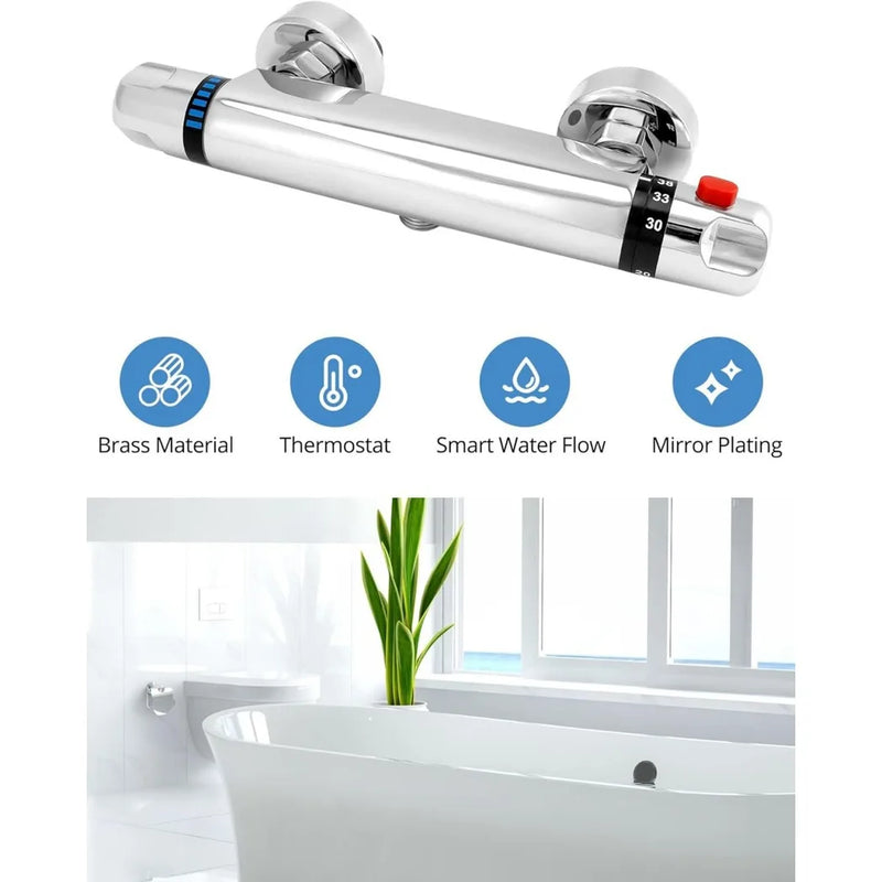 Bathroom Exposed Bar Thermostatic Shower Mixer Valve Tap Chrome 1/2" Outlet New