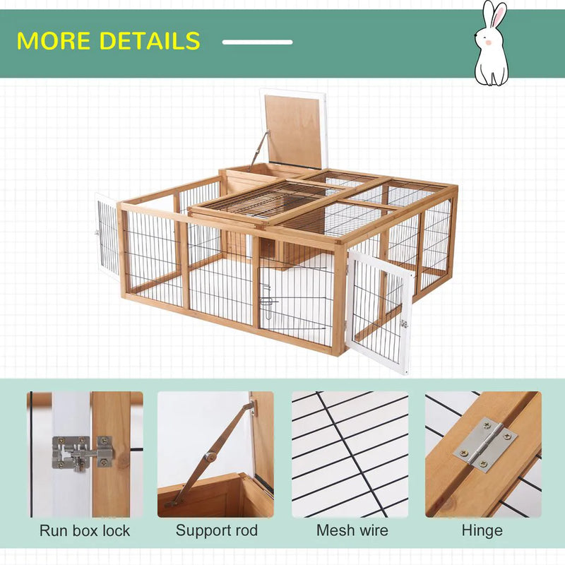 PawHut Rabbit Hutch Outdoor, Guinea Pig House, Bunny Run Cage with Openable Top for 1?2 Rabbits, 123 x 120 x 52cm, Yellow