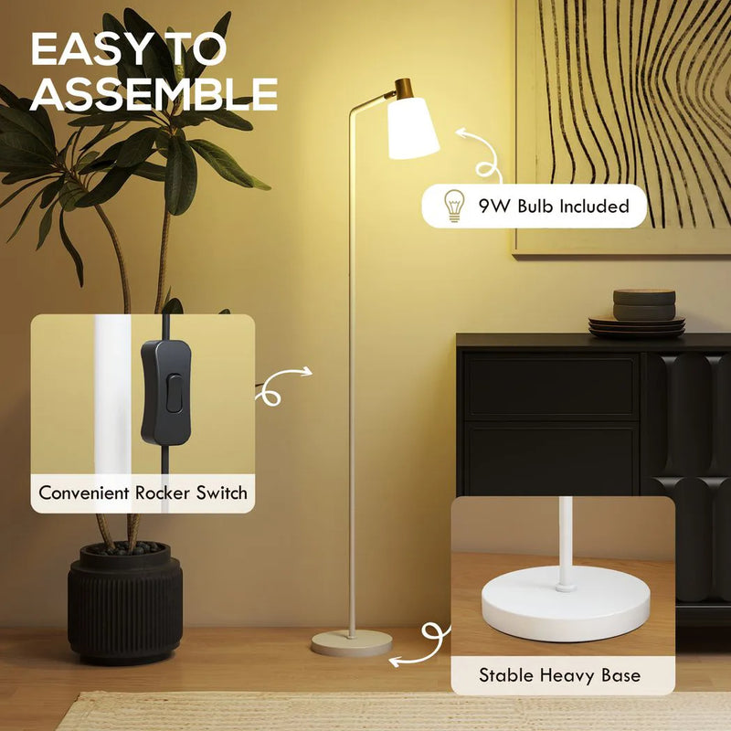 HOMCOM Modern Standing Lamp, Floor Lamp with 350° Rotatable Head for Living Room, White