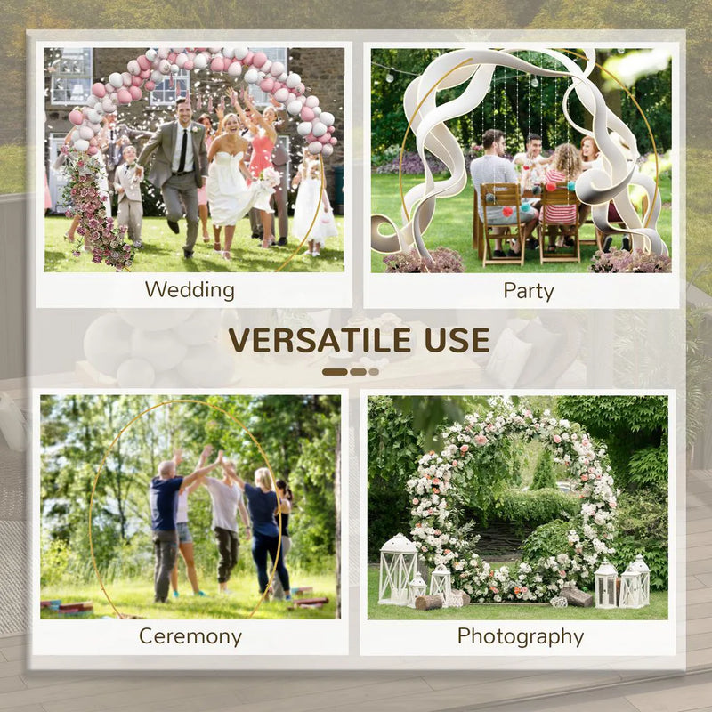 Outsunny 280cm Gold Backdrop Stand, Round Metal Wedding Arch for Birthday Party, Bridal Shower, Graduation, Ceremony