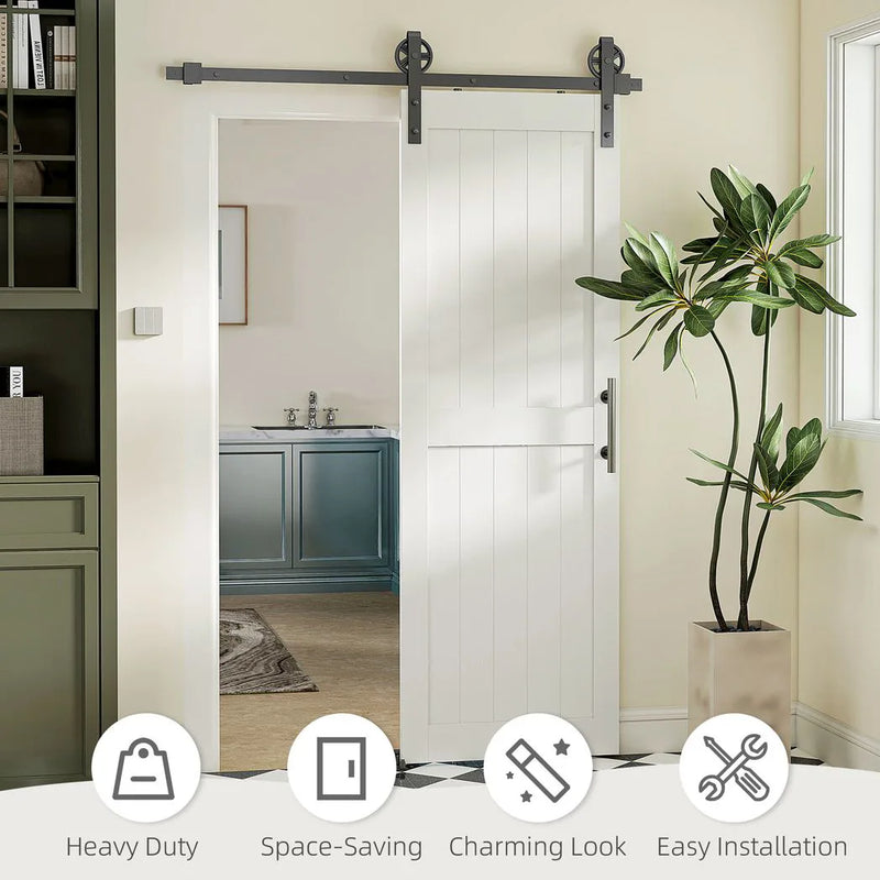 HOMCOM 152.4cm Sliding Barn Door Kit, Sliding Door with Track, Hardware, Upgraded Rollers and Floor Guide, Handle, White
