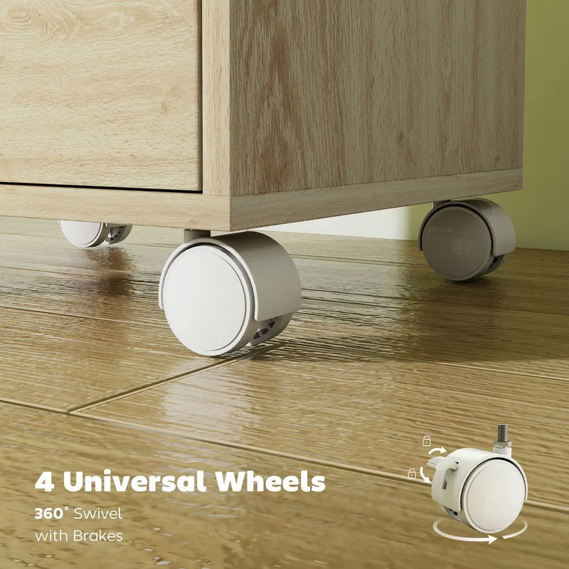 HOMCOM 6 Drawer Vertical File Cabinet, Mobile Filing Cabinet with Quiet Drawers and Wheels with 2 Brakes, Oak Wood Effect