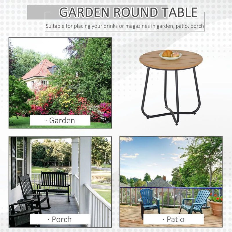 Outsunny Round Outdoor Side Table Adjustable Leg Pads Garden Table 49 x 49 x 48 cm Natural Wood & Black