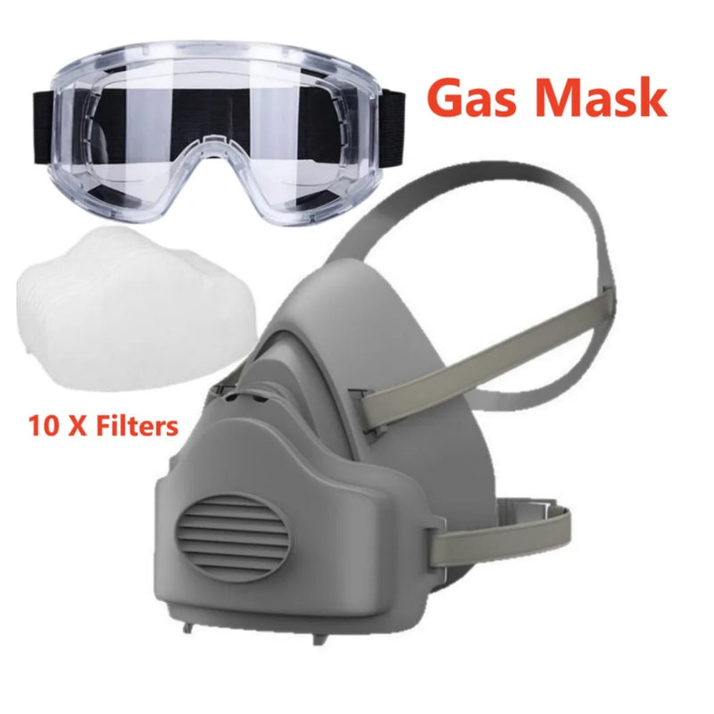 3200 Face Mask Half Face Cover Respirator Filter Reusable Facepiece With Goggles