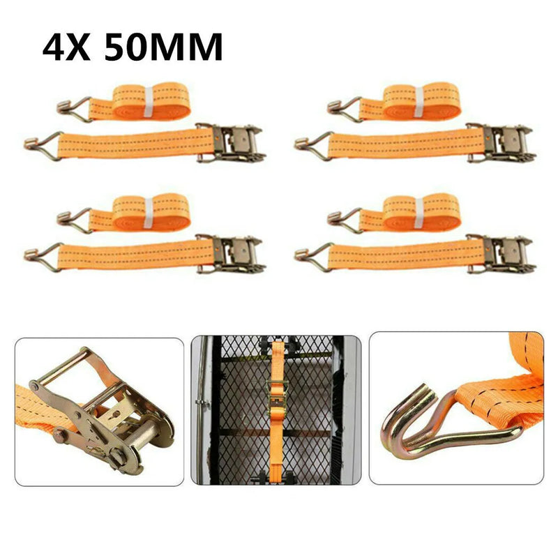 4X Heavy Duty Ratchet Ties Down Straps 50mm-6 Meter Lashing Cargo Luggage 3000KG
