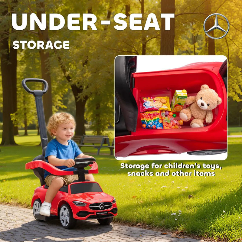 AIYAPLAY 2 in 1 Baby Ride on Push Car Mercedes-Benz C-Class Licensed Walker Foot to Floor Push-Along with Removable Handle, Red