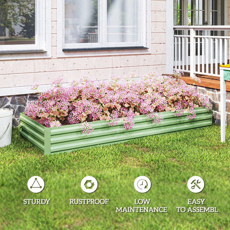 Outsunny Metal Raised Garden Bed Planter Box Outdoor Planters for Growing Flowers, Herbs, Green, Light Green