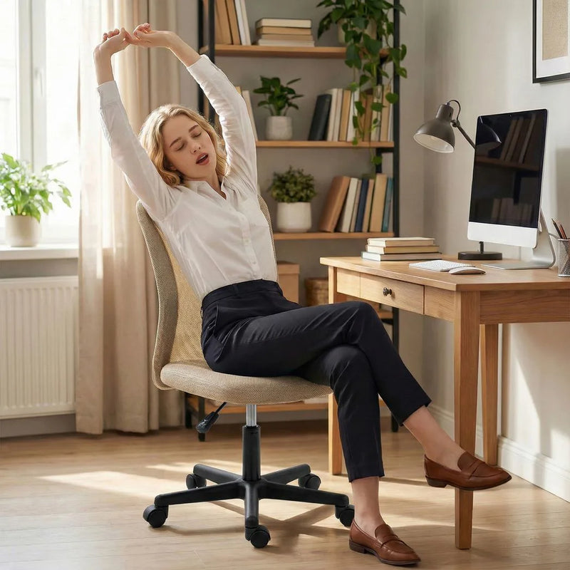 Vinsetto Computer Desk Chair, Mesh Office Chair with Adjustable Height and Swivel Wheels, Armless Study Chair, Beige