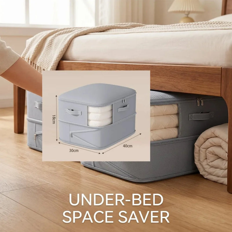 NEW 4x Clothes Storage Bags With Zips Bedroom Large Collapsible Storage Box Bedding UK-Gray