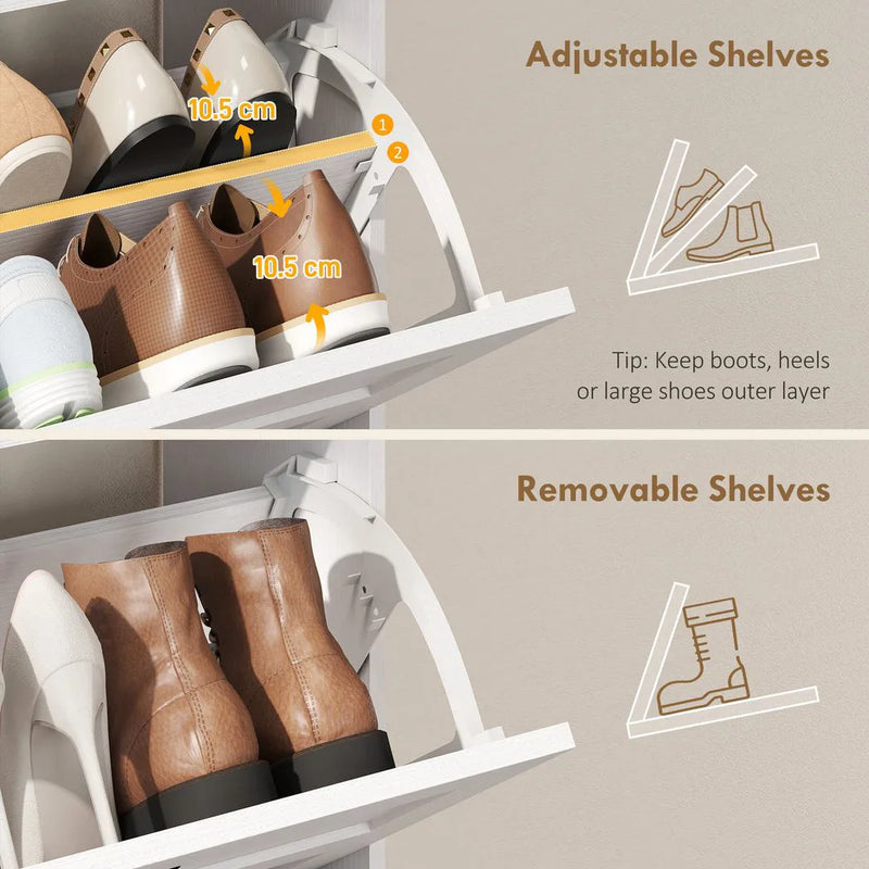 HOMCOM Shoe Cabinet with 2 Flip Drawers, Narrow Shoe Storage Cabinet, White