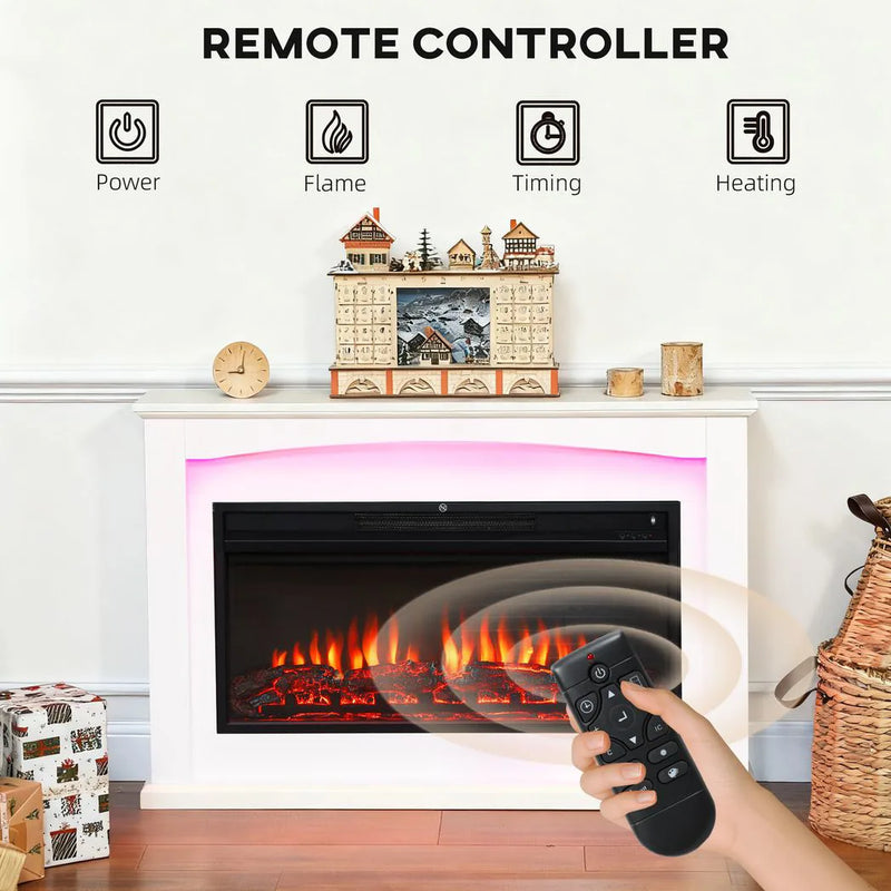 HOMCOM 2000W 5118 BTU Faux Flame Fireplace - White