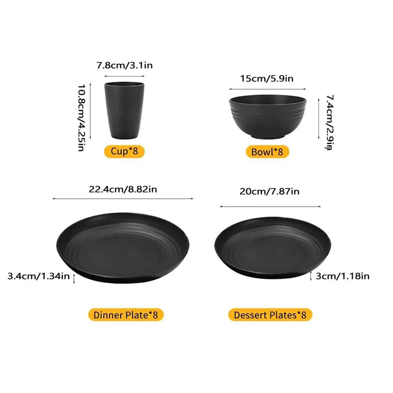 NEW Black Dinnerware Bowl Plates PP Round Dinner Set Tableware 32PCS/SET Home Party UK