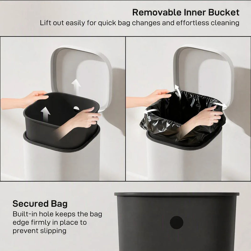 HOMCOM 30L Kitchen Bin, Compact Pedal Bin with Soft-Close and Stay-Open Lid, Removable Bucket for Kitchen, Home, Office, Cream
