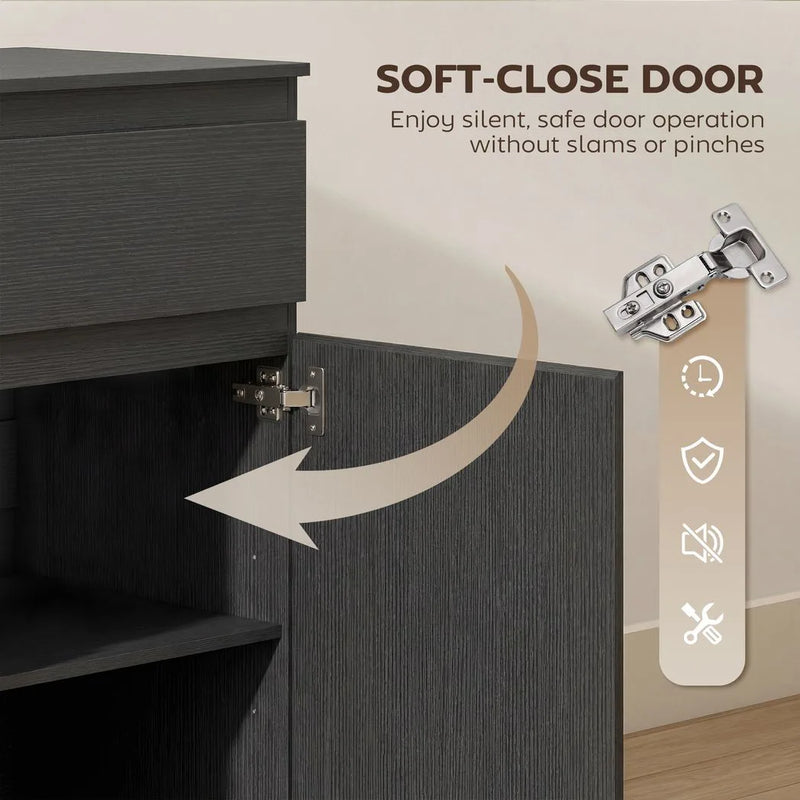 HOMCOM Modern Chest Of Drawers, 5 Drawer Dresser with Adjustable Shelf, Soft-Close Door, Black