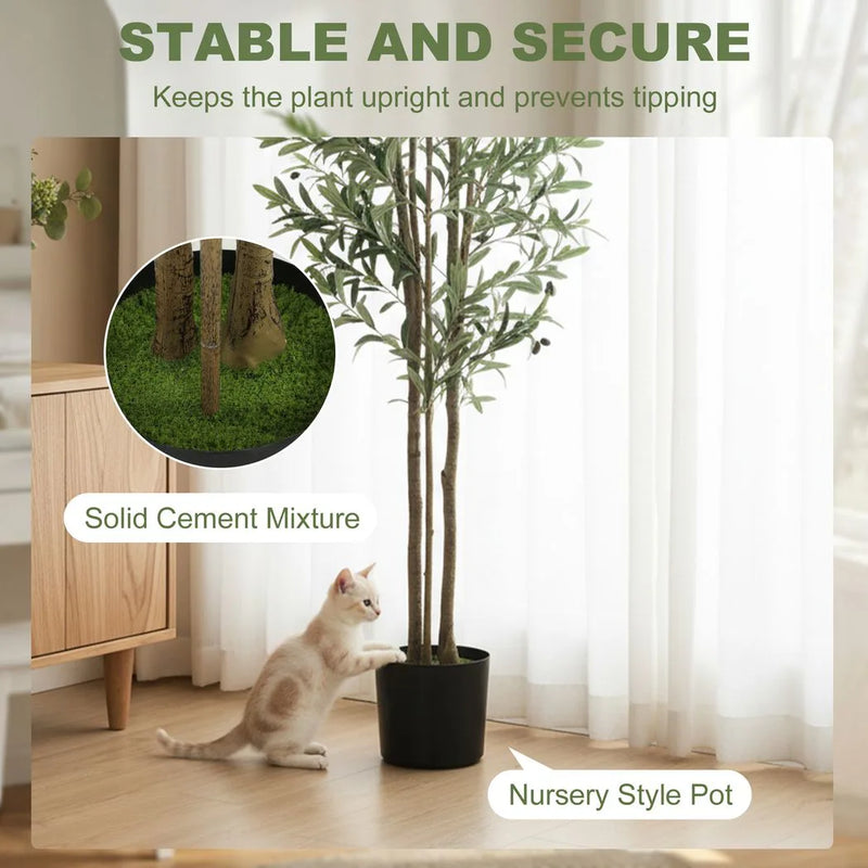 HOMCOM Decorative Artificial Plant, 175 cm Silk Olive Tree with 787 Leaves in Cement Pot, Fake Plant