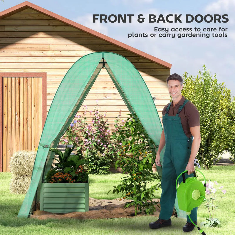 Outsunny Polytunnel Greenhouse with Sandbags, Walk-In Tunnel Green House with 2 Doors and Screen Windows, 1.8 x 1.8 x 2m, Green