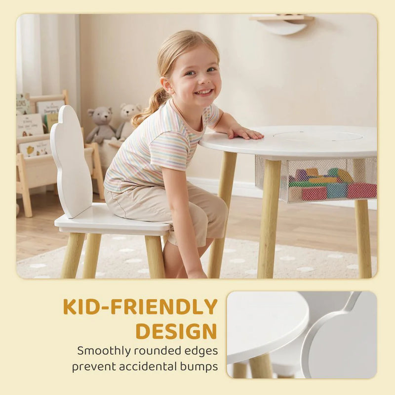 AIYAPLAY Kids Table and Chairs Set with Storage Bag Toddler Table and Chairs Set 3 Piece for Playroom White