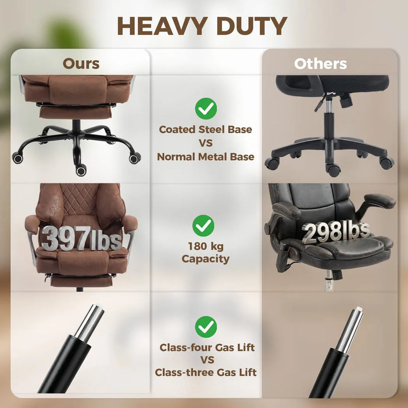 HOMCOM Executive Office Chair, Leathaire Big and Tall Office Chair 180 kg with Wide Seat, Reclining, Lumbar Support, Brown