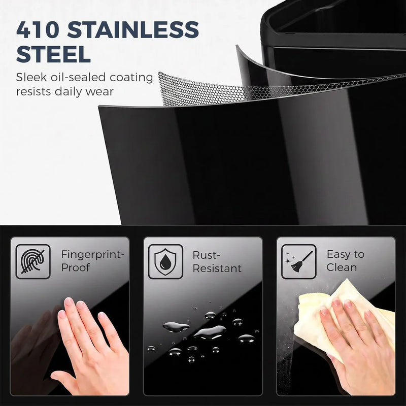HOMCOM 2 x 30L Double Kitchen Bin, Stainless Steel Pedal Rubbish Bin with Dual Compartments, Soft Close Lids, High Gloss Black