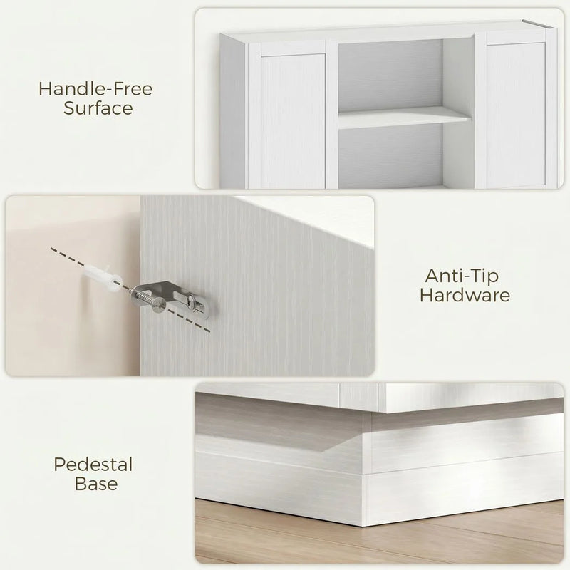 HOMCOM Sideboard Buffet Cabinet, 133 cm Storage Cabinet with 2 Open Shelves, 2 Cupboards and Soft Close Doors, White