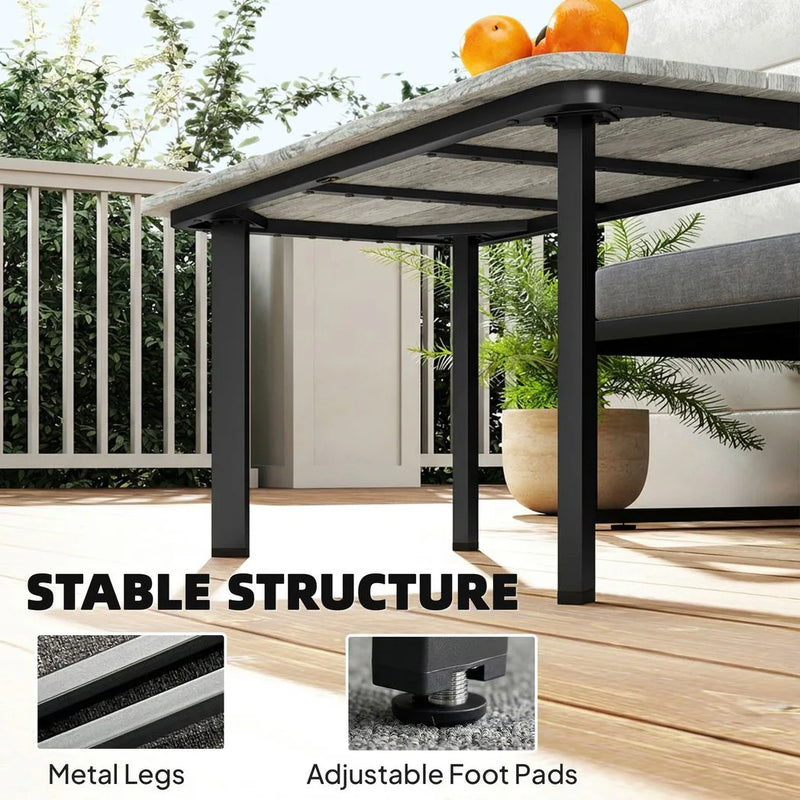 Outsunny Outdoor Garden Coffee Table, Garden Table with Slatted Wood Plastic Composite Top and Metal Frame, Grey