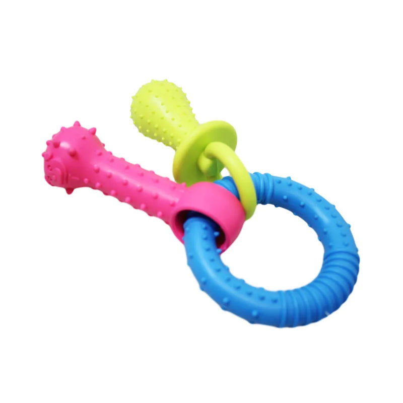 Pet Dog Chewing Toy Dummy Ring With Bone Assorted Colours
