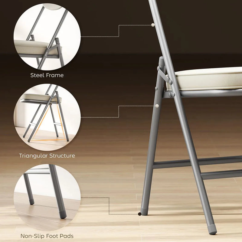 HOMCOM Set of Four Folding Corduroy Seat Chairs, Cream
