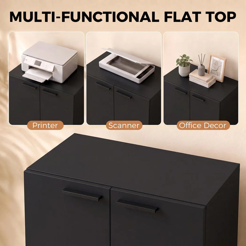HOMCOM 120 cm Tall Storage Cabinet Cupboard, 3-Tier File Organiser Wooden Filing Cabinet, Black
