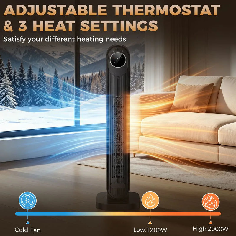 HOMCOM 2000W Ceramic Electric Heater with Fan, Timer, Oscillation - Black