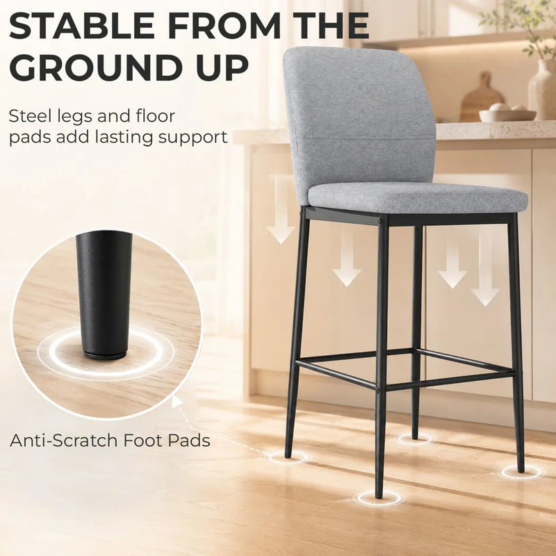 HOMCOM Modern Tall Chairs, Set of 2 Velvet Bar Stools with Footrest and Backrest, Kitchen & Living Room Stools, Grey