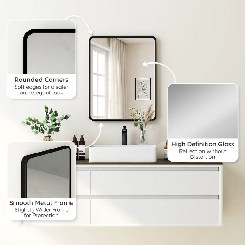 HOMCOM Rectangular Wall Mirror with HD Glass - Black