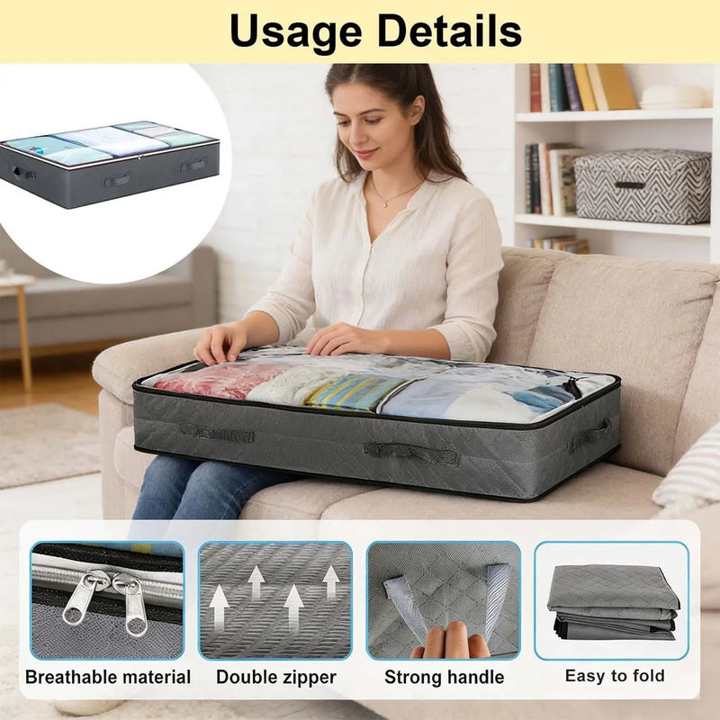 4PCS 90L Large Underbed Storage Bag Clothes Zipped Organizer Fabric Storage Bag