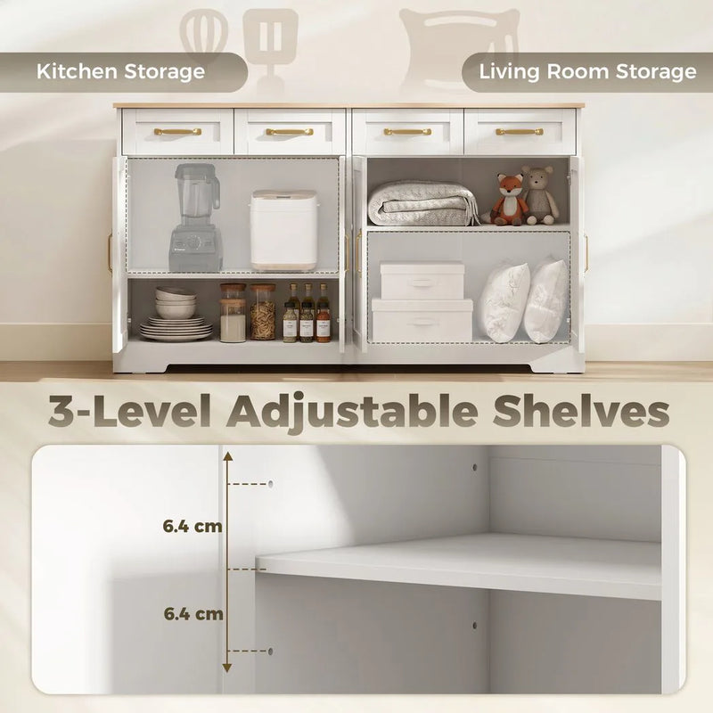HOMCOM Sideboard Buffet Cabinet, 140 cm Kitchen Storage Cabinet with 4 Drawers, 4 Doors and 2 Adjustable Shelves, White