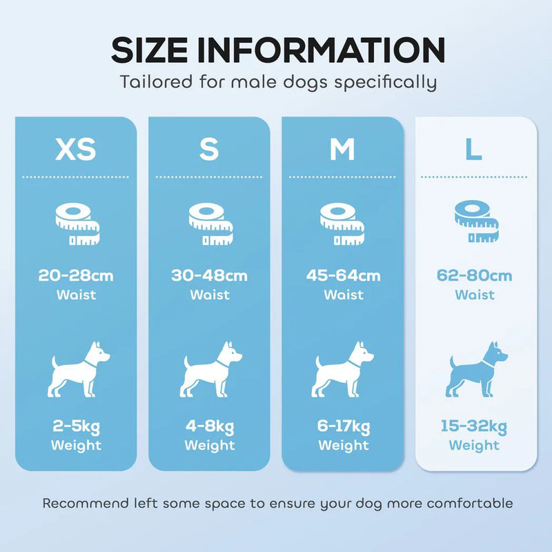 PawHut Dog Diapers Super Absorbent Leak-Proof Dog Nappies for Male Dogs Size L 62-80 cm Waist