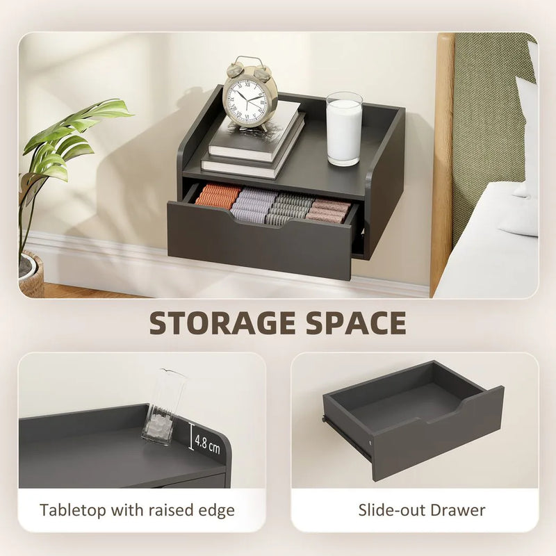 HOMCOM Floating Nightstands Set of 2, Wall Mounted Bedside Table with Drawer for Bedroom, Black