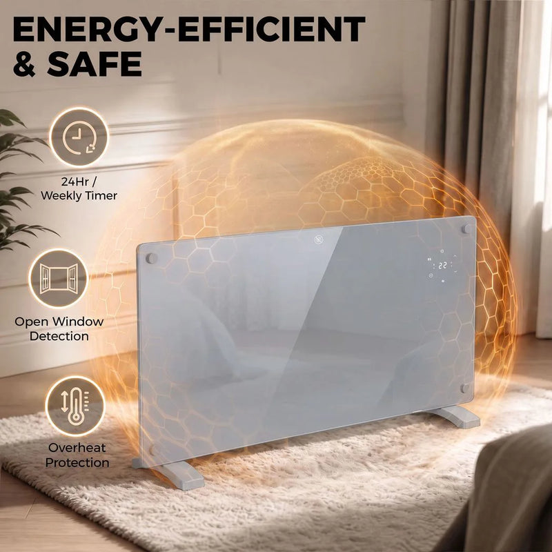 HOMCOM 2000W Smart Panel Heater Wall Mounted & Freestanding, Electric Heater with Weekly Timer, Open Window & Anti-Frost, Grey