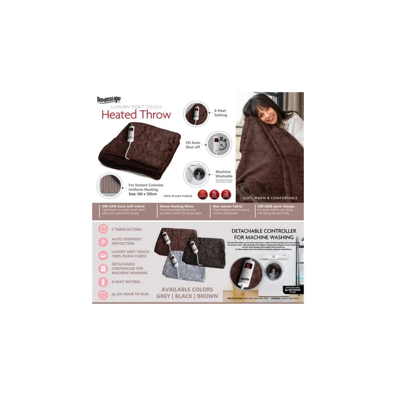Lu x ury Soft Touch Electric Heated Throw Blanket