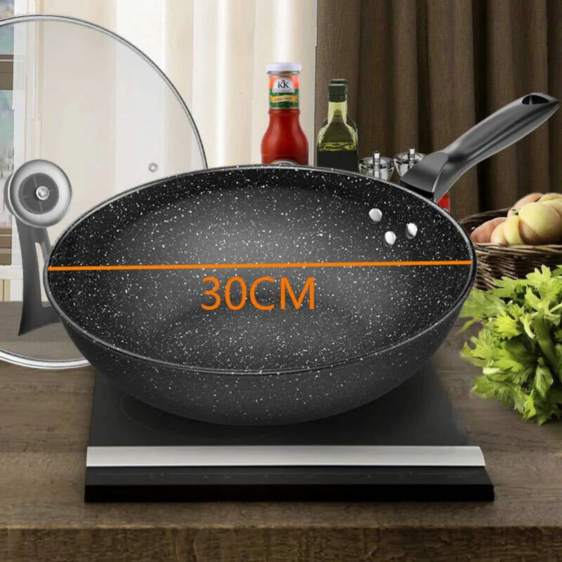 30CM Non-Stick Frying Pan Skillet Saute Pan Tempered Glass Lid Granite Coating