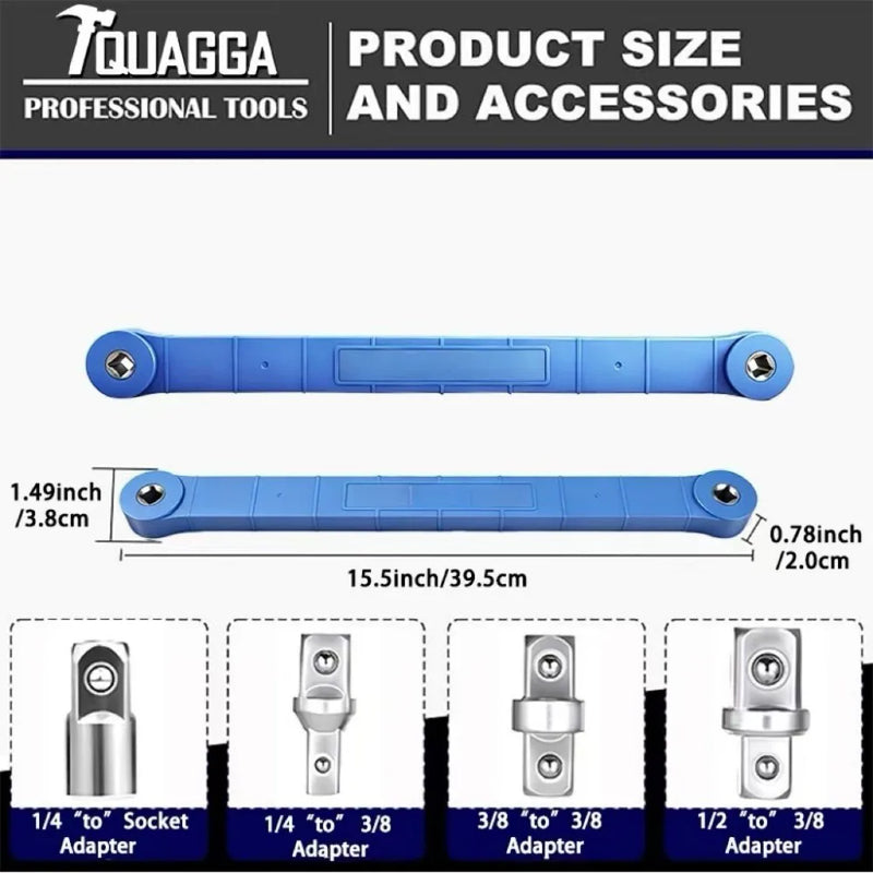 15.4-inch offset extended wrench—a versatile extended wrench set for confined spaces, featuring 1/2-inch, 1/4-inch, and 3/8-inch drive adapters-blue