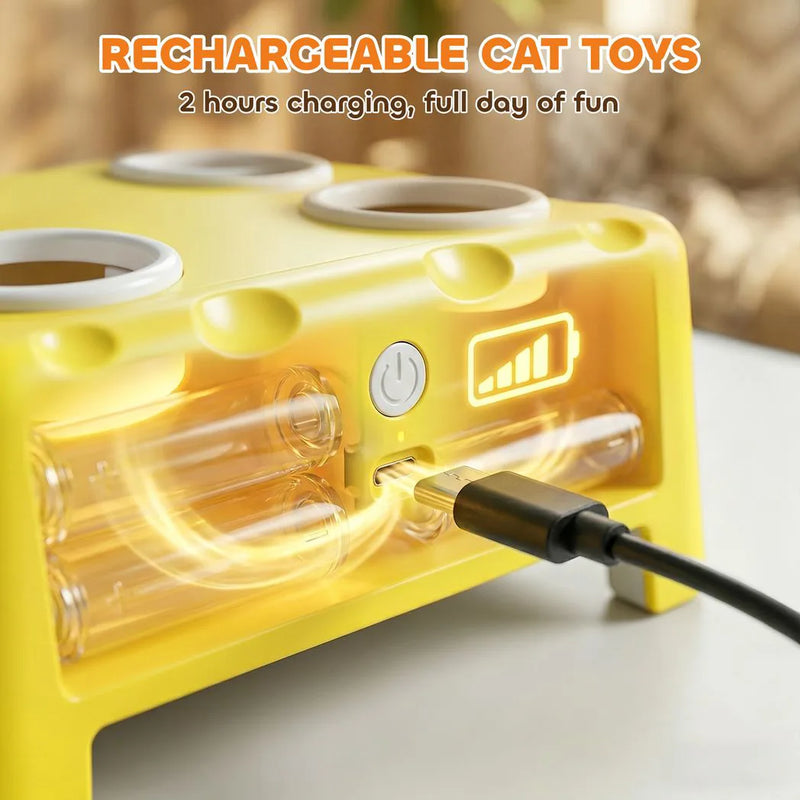 PawHut 3 in 1 Interactive Cat Toys with Mouse & Feather Teaser Toy Rechargeable Automatic for Indoor Kittens & Adult Cats