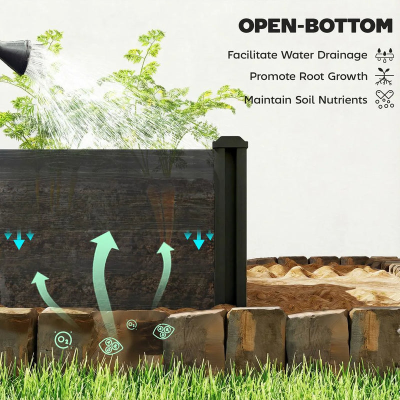 Outsunny Vinyl Raised Garden Bed Kit, 2 x 2 x 1ft Modular Elevated Garden Box with Slotting Legs and Open Bottom, Dark Grey