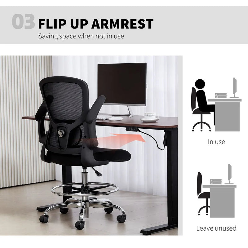 HOMCOM Draughtsman Chair, with Adjustable Lumbar - Black