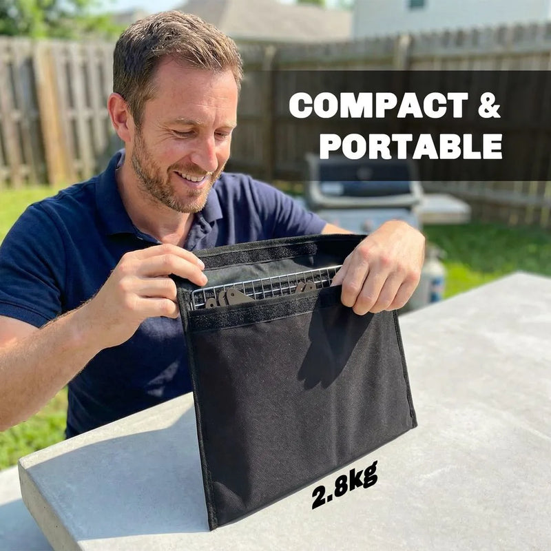 Outsunny 2-In-1 Portable BBQ Grill and Camping Fire Pit, Tabletop Charcoal Barbecue Grill with Gripper, Gloves and Carry Bag