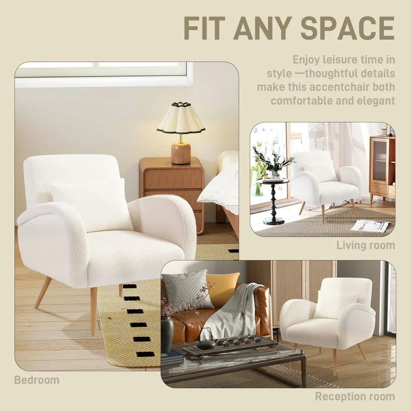HOMCOM Teddy Fleece Accent Chair - Cream White