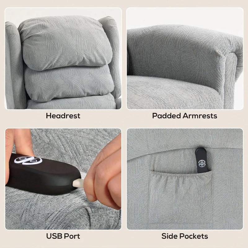 HOMCOM Velvet-Feel Electric Riser Recliner Chair - Grey