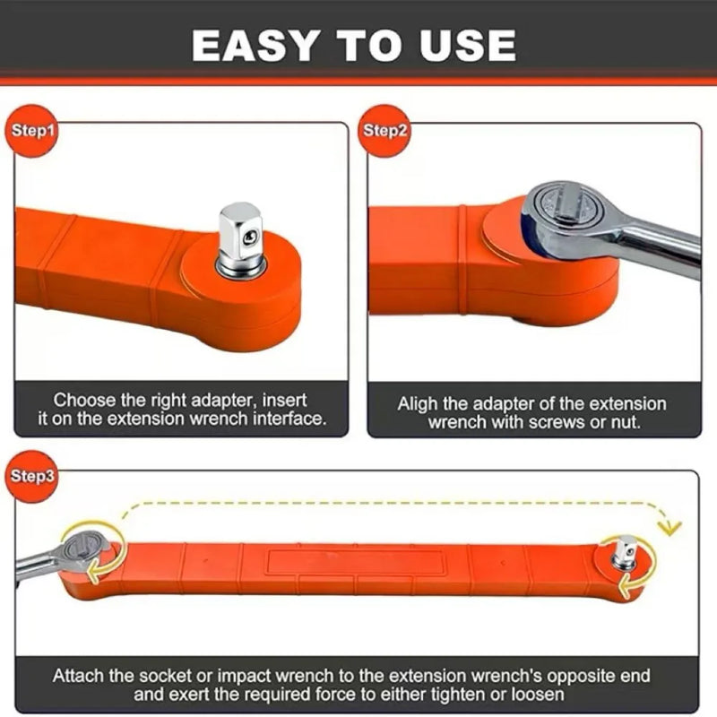 15.4-inch offset extended wrench—a versatile extended wrench set for confined spaces, featuring 1/2-inch, 1/4-inch, and 3/8-inch drive adapters-red