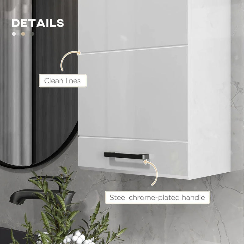 kleankin Bathroom Wall Cabinet, High Gloss Bathroom Storage Cabinet with Soft-Close Door, 3 Shelves, Adjustable Shelf, White
