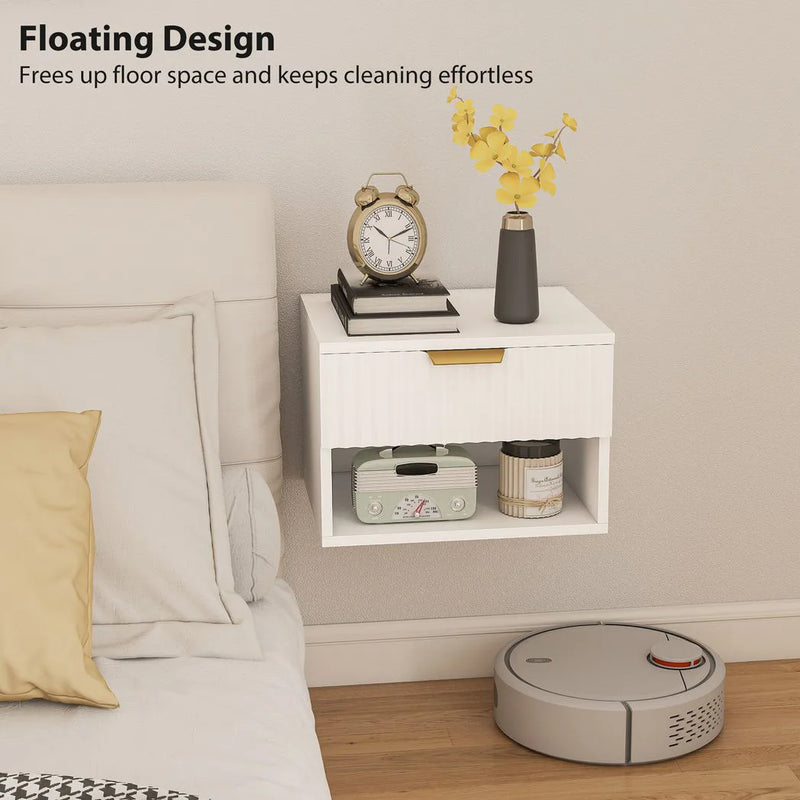 HOMCOM Floating Nightstands Set of 2, Modern Wall Mounted Bedside Tables, White