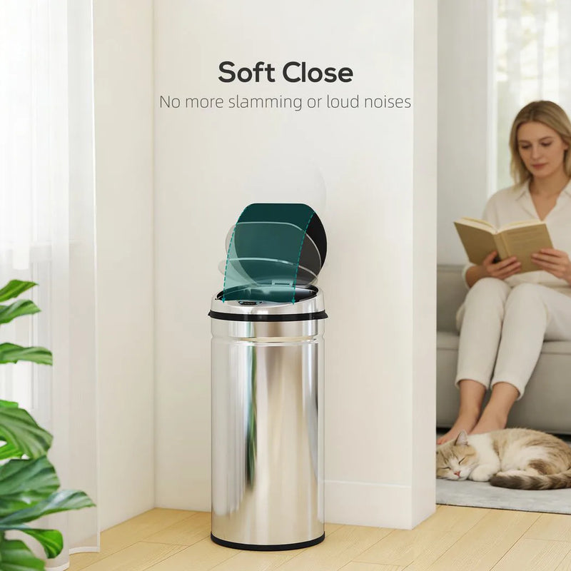 HOMCOM 42L Automatic Motion Sensor Rubbish Bin with Fingerprint Resistant, Stainless Steel, Silver Tone